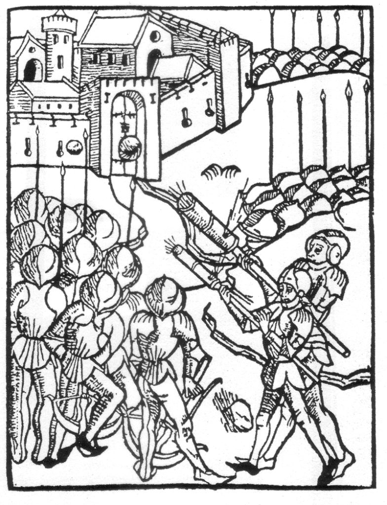 Einsatz von Handrohren bei der Belagerung einer befestigten Stadt, 1475