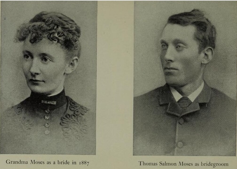Grandma Moses und Thomas Salmon Moses 1887 als Braut und Bräutigam